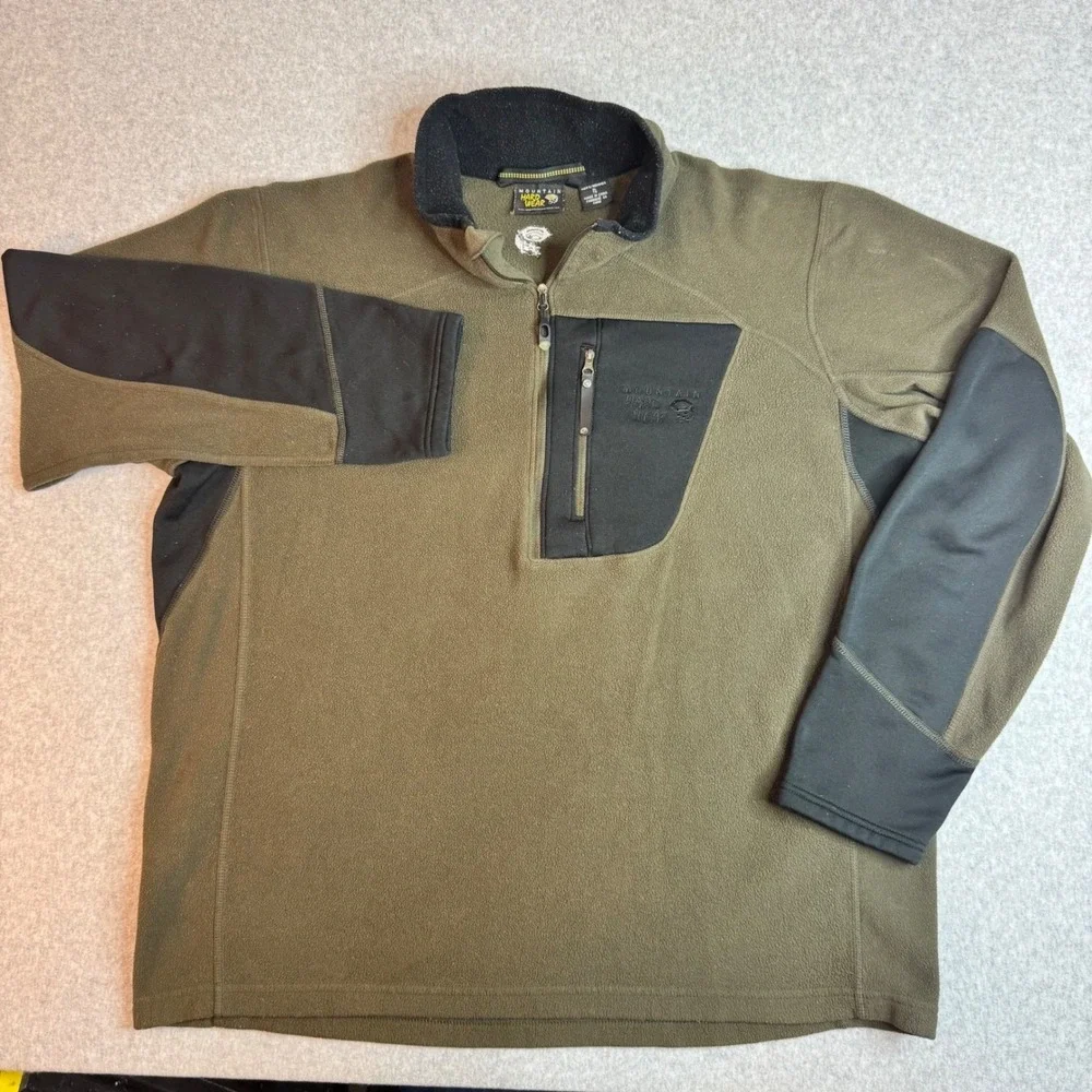 Vintage Mountain Hardwear Polartec Fleece Pullover Mens XL Olive Green 1/4 Zip